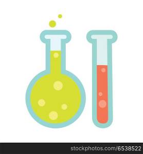 Chemical Test Tube Icons Isolated on White.. Chemical test tube icons isolated on white. Laboratory equipment for chemistry, biology, microbiology science. Flask sign symbol for science experiment. Glassware or beaker. Education concept. Vector