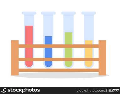 Chemical tubes in holder semi flat color vector item. Realistic object on white. Colourful liquid substance isolated modern cartoon style illustration for graphic design and animation. Chemical tubes in holder semi flat color vector item