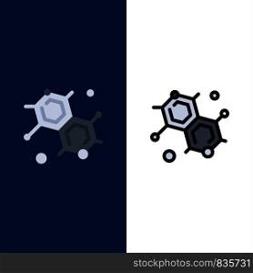 Chemist, Molecular, Science Icons. Flat and Line Filled Icon Set Vector Blue Background