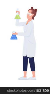 Chemist with beakers semi flat color vector character. Standing figure. Full body person on white. Experiment isolated modern cartoon style illustration for graphic design and animation. Chemist with beakers semi flat color vector character