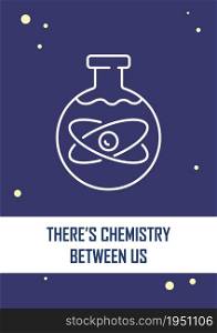 Chemistry between us blue postcard with linear glyph icon. Greeting card with decorative vector design. Simple style poster with creative lineart illustration. Flyer with holiday wish. Chemistry between us blue postcard with linear glyph icon