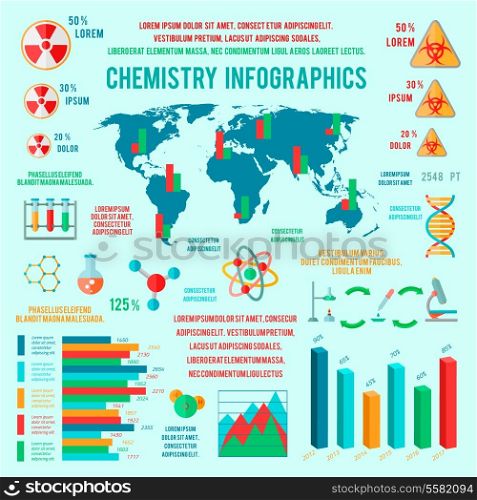 Chemistry business infographic presentation design template diagrams with scientific icons vector illustration