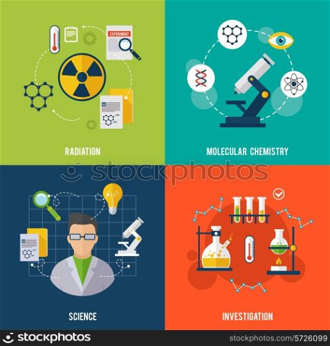 Chemistry design concept set with radiation science investigation flat icons isolated vector illustration