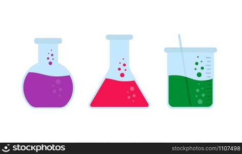 chemistry flask set in flat style, vector illustration. chemistry flask set in flat style, vector