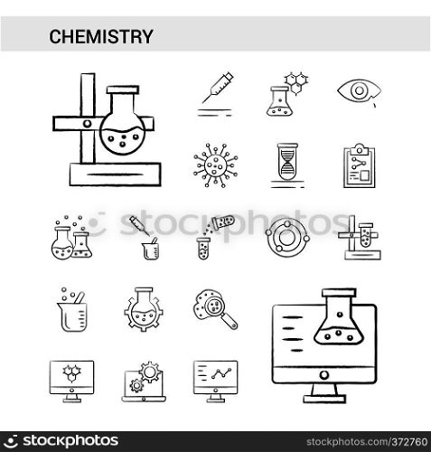 Chemistry hand drawn Icon set style, isolated on white background. - Vector