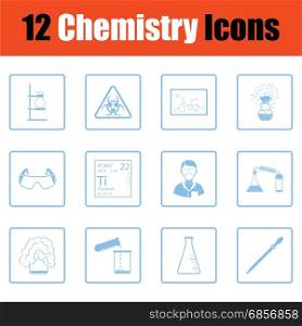 Chemistry icon set. Chemistry icon set. Blue frame design. Vector illustration.