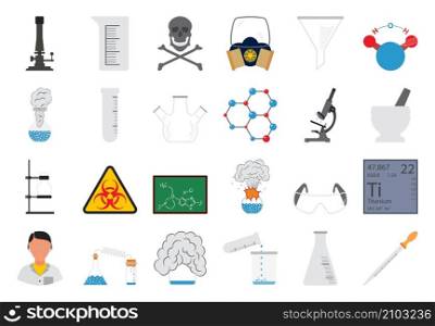 Chemistry Icon Set. Flat Design. Fully editable vector illustration. Text expanded.