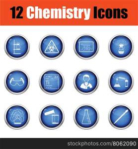 Chemistry icon set. Glossy button design. Vector illustration.
