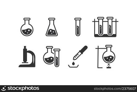 Chemistry icon set. Science illustration symbol. Sign test tubes vector desing.