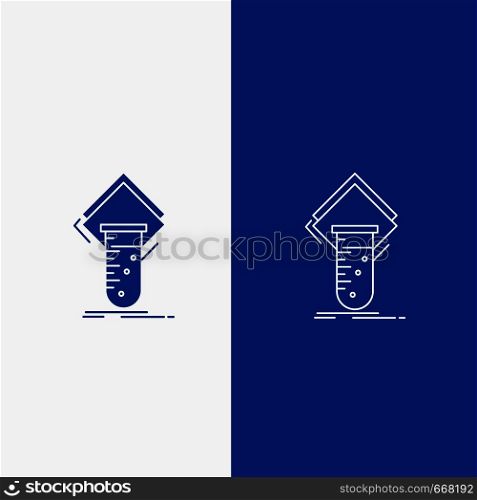 Chemistry, lab, study, test, testing Line and Glyph web Button in Blue color Vertical Banner for UI and UX, website or mobile application. Vector EPS10 Abstract Template background