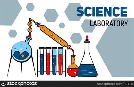 Chemistry laboratory concept banner. Cartoon illustration of chemistry laboratory vector concept banner for web design. Chemistry laboratory concept banner, cartoon style