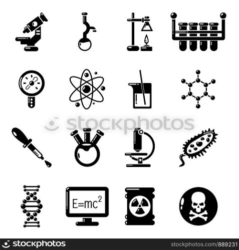 Chemistry laboratory icons set. Simple illustration of 16 chemistry laboratory vector icons for web. Chemistry laboratory icons set, simple style