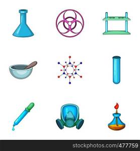 Chemistry lesson icons set. Cartoon set of 9 chemistry lesson vector icons for web isolated on white background. Chemistry lesson icons set, cartoon style