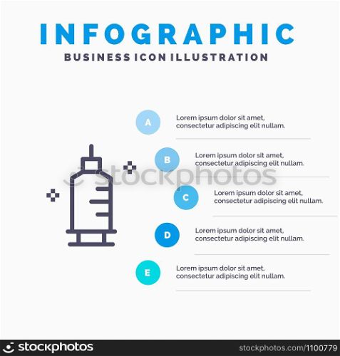 Chemistry, Medicine, Pharmacy, Syringe Line icon with 5 steps presentation infographics Background