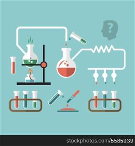 Chemistry molecular scientific research tube pipette reaction infografic chart presentation with burner flame doodle sketch vector illustration