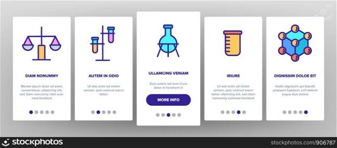 Chemistry Onboarding Mobile App Page Screen Vector Thin Line. Flask And Spirit Lamp, Pipette And Can, Glasses And Magnifier Chemistry Equipment Linear Pictograms. Illustrations. Chemistry Onboarding Vector