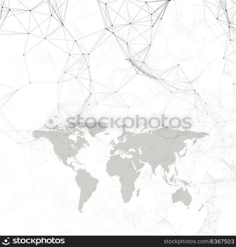 Chemistry pattern, black world map, connecting lines and dots, molecule structure on white. Scientific medical DNA research. Medicine, science, technology concept. Geometric design abstract background. Chemistry pattern, black world map, connecting lines and dots, molecule structure on white. Scientific medical DNA research. Medicine, science, technology concept. Geometric design abstract background.