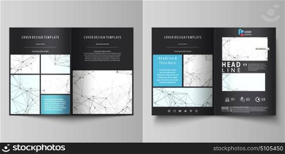 Chemistry pattern, connecting lines and dots, molecule structure on white, geometric background. Business templates for bi fold brochure, flyer, report. Cover design template, vector layout in A4 size. Business templates for bi fold brochure, magazine, flyer, booklet or annual report. Cover design template, easy editable vector, abstract flat layout in A4 size. Chemistry pattern, connecting lines and dots, molecule structure on white, geometric graphic background.