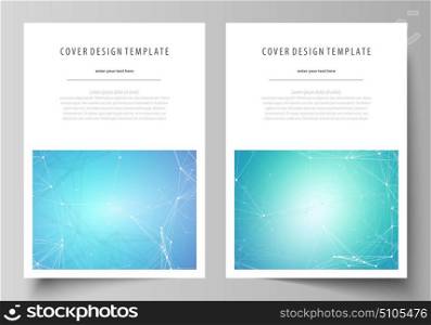 Chemistry pattern, molecule structure, medical DNA research. Medicine concept. Business templates for brochure, magazine, flyer, booklet, report. Cover design template, vector layout in A4 size.. Business templates for brochure, magazine, flyer, booklet or annual report. Cover design template, easy editable vector, abstract flat layout in A4 size. Chemistry pattern, connecting lines and dots, molecule structure, medical DNA research. Medicine concept.