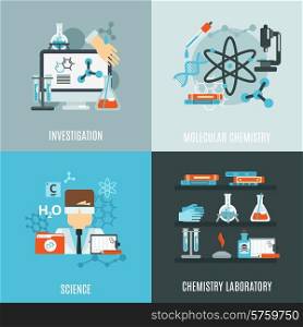 Chemistry science design concept with investigation laboratory flat icons isolated vector illustration. Chemistry Flat Set