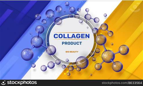 Chemistry science. Medical molecule 3D background. Chemical nanotechnology brochure. Medicine poster. Collagen cosmetic product. Bio beauty. Molecular cells connection. Vector banner design template. Chemistry science. Medical molecule 3D background. Nanotechnology brochure. Medicine poster. Collagen cosmetic product. Bio beauty. Molecular connection. Vector banner design template