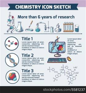 Chemistry scientific technology research infografic computer report presentation with dna symbol microscope molecule structure vector illustration