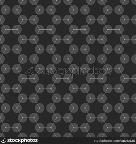 Chemistry seamless pattern, hexagonal design molecule structure on black, scientific or medical DNA research. Medicine, science and technology concept. Geometric abstract background.