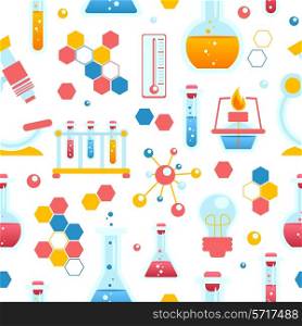 Chemistry seamless pattern with chemical lab scientific experiment equipment vector illustration