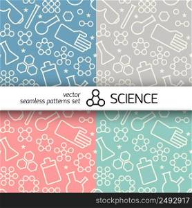Chemistry seamless pattern with white doodle symbols on colorful background and text field vector illustration. Chemistry Symbols Pattern