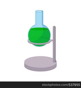 Chemistry test tube in a holder icon in cartoon style on a white background. Chemistry test tube in a holder icon