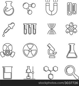 Chemistry vector thin line icons set. Chemistry vector thin line icons set. Science chemistry illustration and microscope with flask for study chemistry