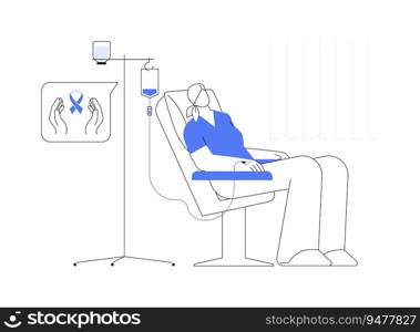 Chemotherapy abstract concept vector illustration. Woman with oncology undergoing chemotherapy in hospital, medical examination, cancer treatment, struggle with illness abstract metaphor.. Chemotherapy abstract concept vector illustration.