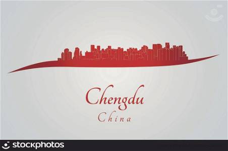 Chengdu skyline in red and gray background in editable vector file