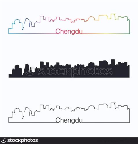 Chengdu skyline linear style with rainbow in editable vector file