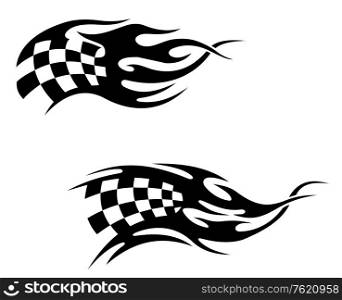 Chequered flag with black flames as a racing or motocross tattoo