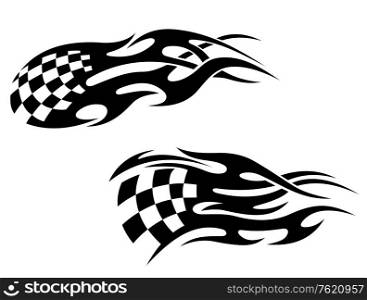 Chequered flag with black flames as a racing tattoo