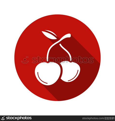 Cherries flat design long shadow icon. Vector silhouette symbol. Cherries flat design long shadow icon