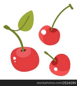 Cherries icon. Sweet red berry in cartoon style isolated on white background. Cherries icon. Sweet red berry in cartoon style