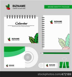 Cherries Logo, Calendar Template, CD Cover, Diary and USB Brand Stationary Package Design Vector Template