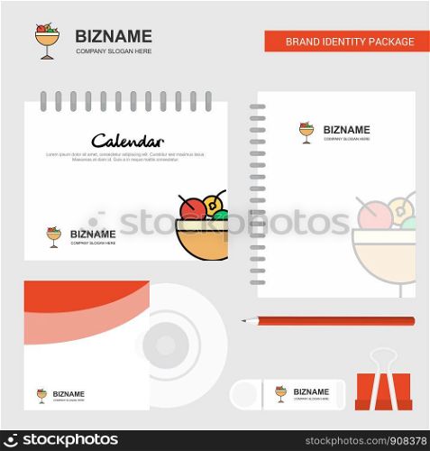 Cherries Logo, Calendar Template, CD Cover, Diary and USB Brand Stationary Package Design Vector Template