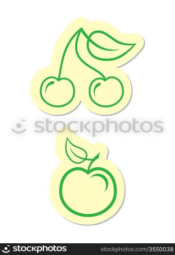 Cherry and Apple Icons Isolated on White