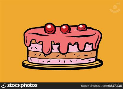 cherry berry cake. Comic cartoon style pop art retro vector color drawing illustration. cherry berry cake illustration