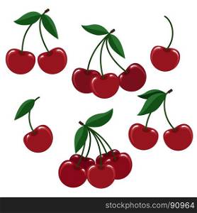 Cherry berry set for logo. Cherry illustration. Vector cherries or fresh cherise berry set for logo isolated on white background