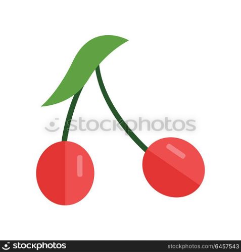 Cherry berry vector in flat style design. Fruit illustration for conceptual banners, icons, mobile app pictogram, infographic, and logotype element. Isolated on white background.. Cherry Vector Illustration In Flat Style Design.
