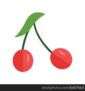 Cherry berry vector in flat style design. Fruit illustration for conceptual banners, icons, mobile app pictogram, infographic, and logotype element. Isolated on white background.. Cherry Vector Illustration In Flat Style Design.