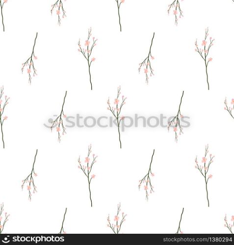 Cherry blossom branch seamless pattern for wrapping paper, fabric. Vector background with blooming sakura. Botanical illustration.. Cherry blossom branch seamless pattern for wrapping paper, fabric.