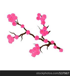 Cherry blossom, sakura flowers icon in cartoon style on a white background. Cherry blossom, sakura flowers icon, cartoon style