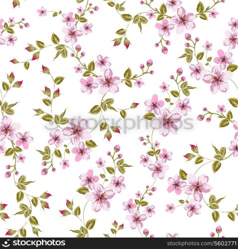 Cherry blossom seamless pattern. Vector illustration.