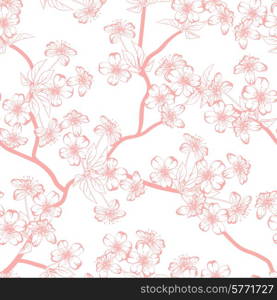 Cherry blossom vector background. (Seamless flowers pattern).. Cherry blossom vector background. (Seamless flowers pattern)