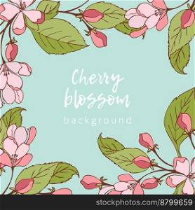 Cherry blossoms background, hand drawn spring flowers.